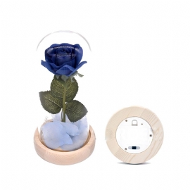 Blue Roses Lamp Med Led Fairy String Lights Fallne Kronblad Og Abs Base I En Glasskuppel Valentinsdag Beste Gave Til Henne
