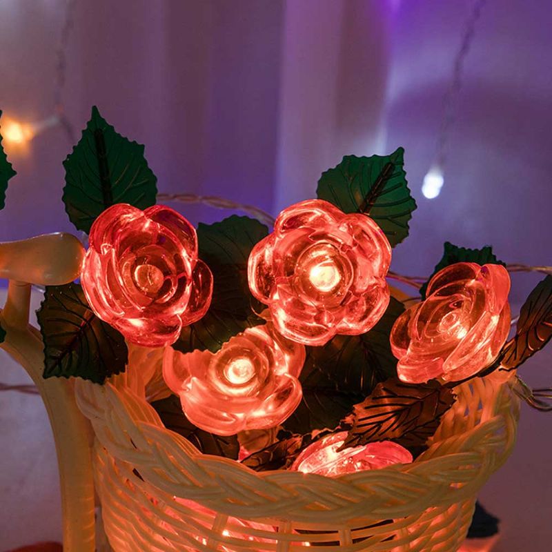 Led Rose Flower String Lights Kobbertråd Batteridrevne Lys Romantisk Lampe For Bryllup Hjem Fest Bursdagsfestival Innendørs Utendørs Dekorasjoner