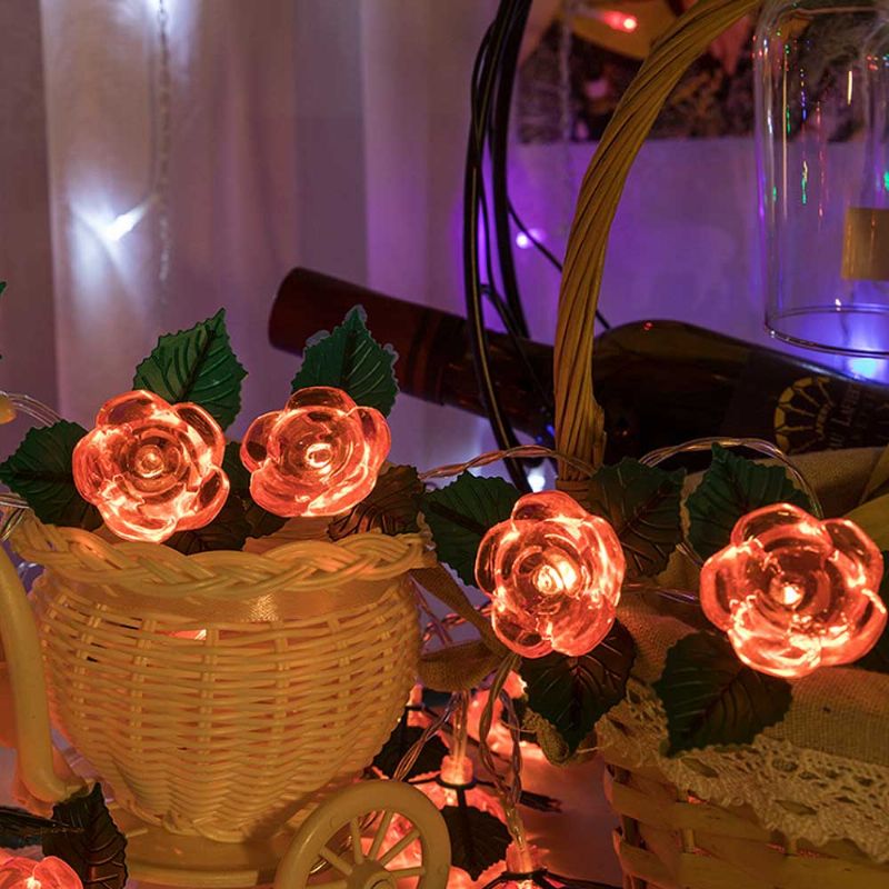 Led Rose Flower String Lights Kobbertråd Batteridrevne Lys Romantisk Lampe For Bryllup Hjem Fest Bursdagsfestival Innendørs Utendørs Dekorasjoner