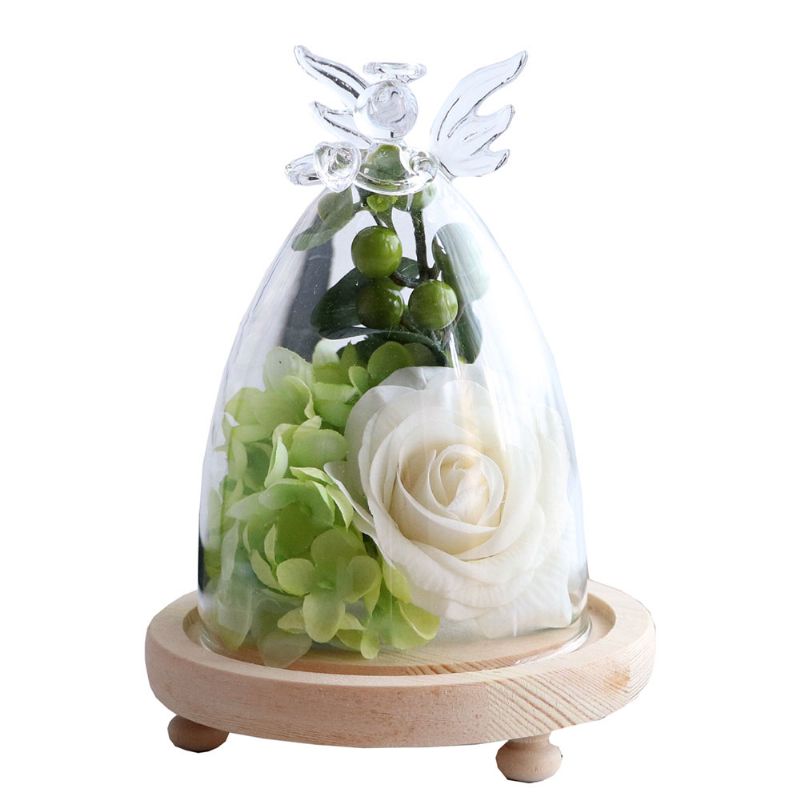 Preserved Fresh Flower Rose Plus Glass-omslagsett Som Dekorasjonsgave Til Valentinsdagen Eller Bursdagen