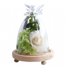 Preserved Fresh Flower Rose Plus Glass-omslagsett Som Dekorasjonsgave Til Valentinsdagen Eller Bursdagen