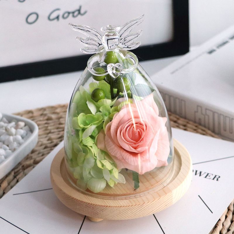 Preserved Fresh Flower Rose Plus Glass-omslagsett Som Dekorasjonsgave Til Valentinsdagen Eller Bursdagen