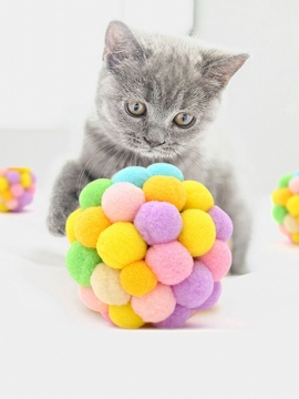 1 Stk Funny Cat Interactive Ball Leke Kjæledyr Interessant Fargerike Håndlaget Bell Hoppeball Plysj Rainbow Dyreutstyr