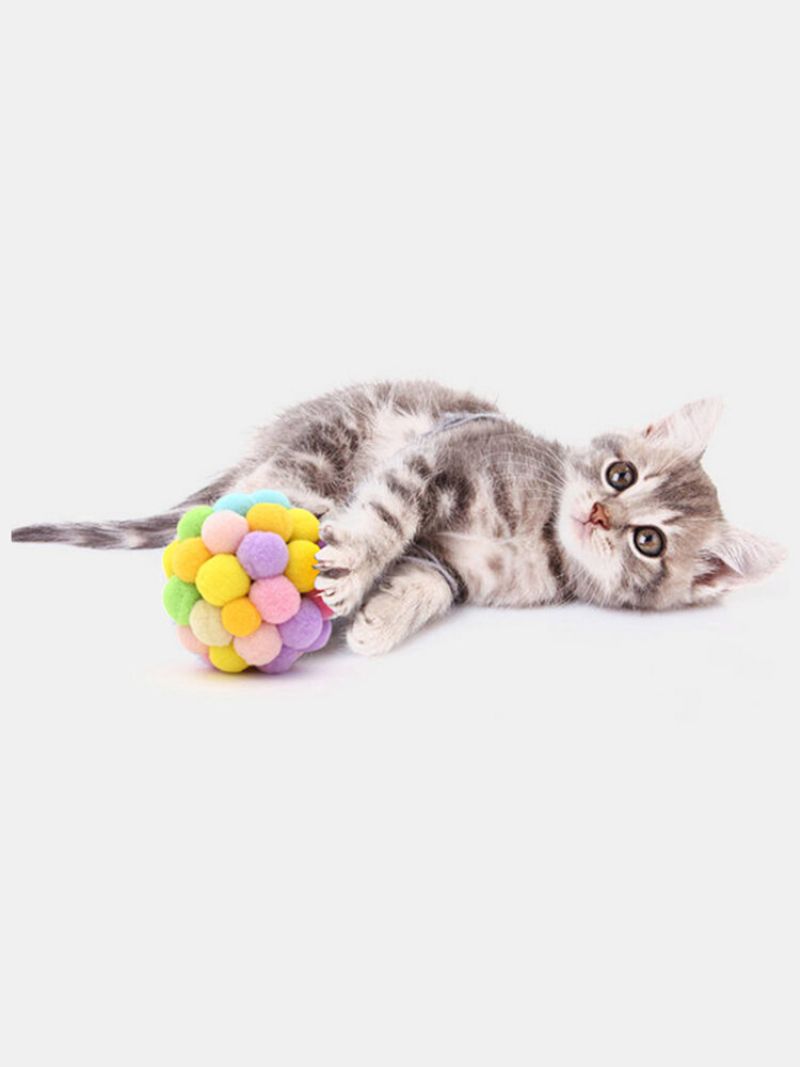 1 Stk Funny Cat Interactive Ball Leke Kjæledyr Interessant Fargerike Håndlaget Bell Hoppeball Plysj Rainbow Dyreutstyr