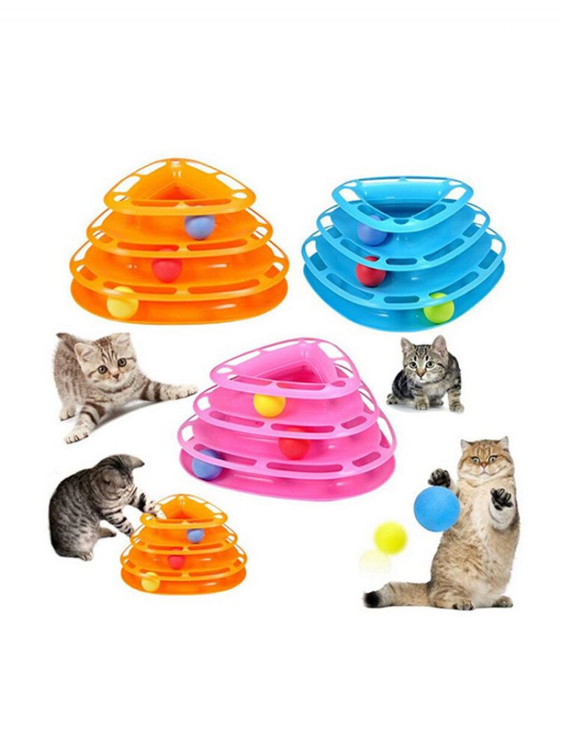 3farger Funny Cat Toy Tower With Baller Platespiller Ball Kitty Plast Play Interactive