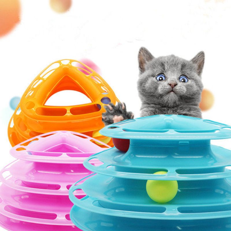 3farger Funny Cat Toy Tower With Baller Platespiller Ball Kitty Plast Play Interactive