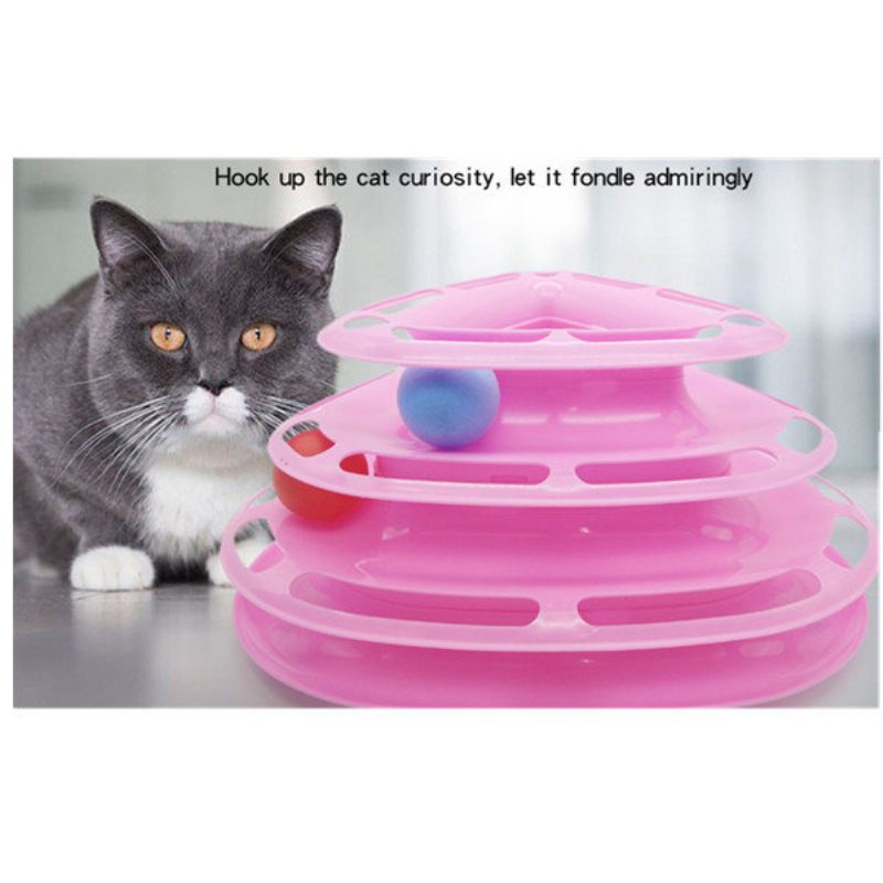 3farger Funny Cat Toy Tower With Baller Platespiller Ball Kitty Plast Play Interactive