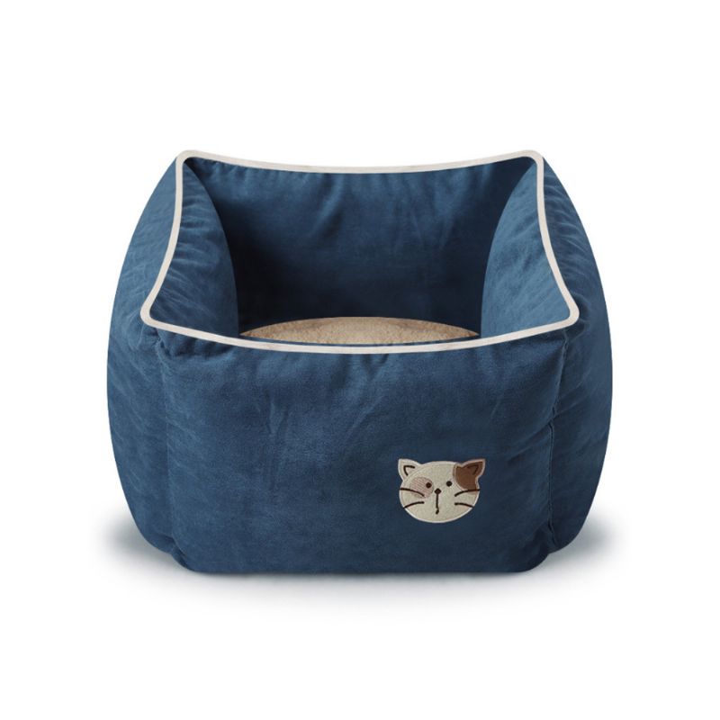 Cat Warm Deep Sleeping Bed Myk Sofa Cat Nest Lounge Med Semsket Skinn Og Berberfleece