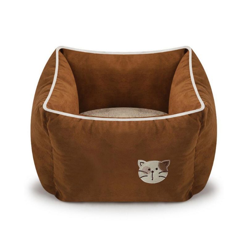 Cat Warm Deep Sleeping Bed Myk Sofa Cat Nest Lounge Med Semsket Skinn Og Berberfleece