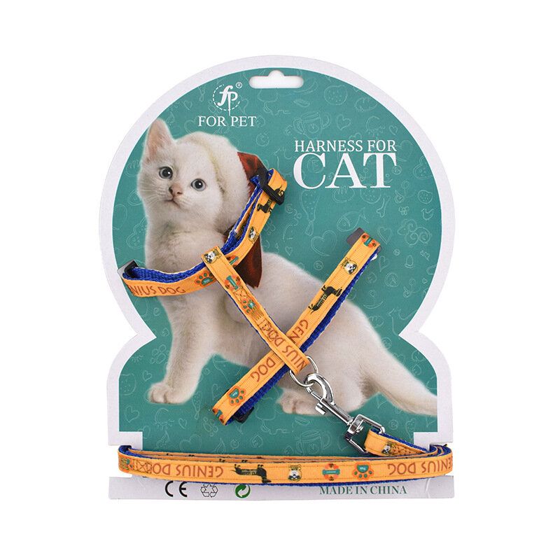 Tegneserieutskrift Cat Leash Nylon Materiale I-word Back Cat Rope Bryststropp Dyreutstyr