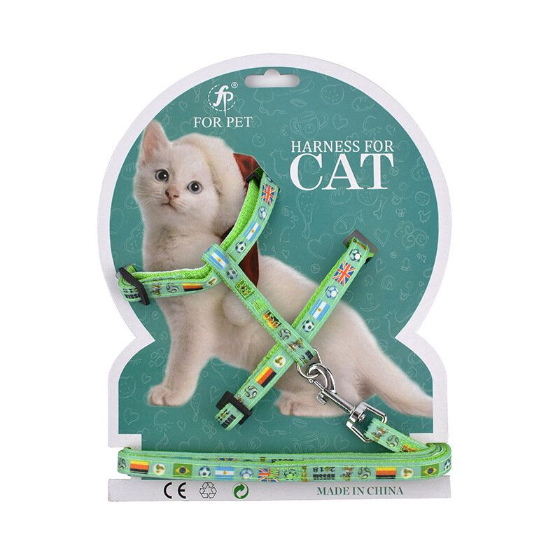 Tegneserieutskrift Cat Leash Nylon Materiale I-word Back Cat Rope Bryststropp Dyreutstyr