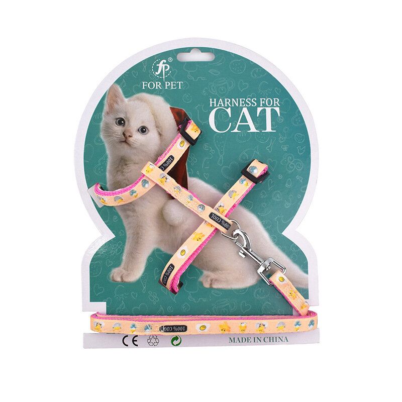 Tegneserieutskrift Cat Leash Nylon Materiale I-word Back Cat Rope Bryststropp Dyreutstyr