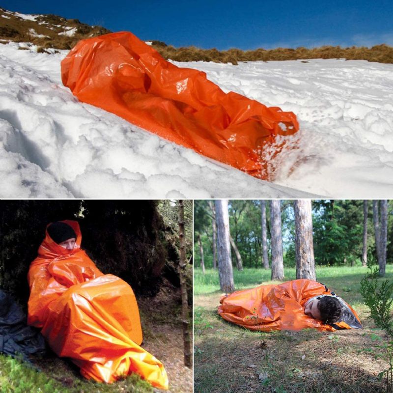 Emergency Sovepose Survival Pe Aluminiumsfilm Lett Vanntett Termisk Bivvy Bag Nødteppe Bushcraft For Utendørs Camping Og Fotturer