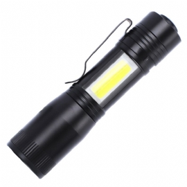 Miniblitslykt For Utendørsbelysning Led Sterkt Lys Aa-batteri Q5 Zooming Pen Clip Cob Arbeidslys Sidelys Lommelykt