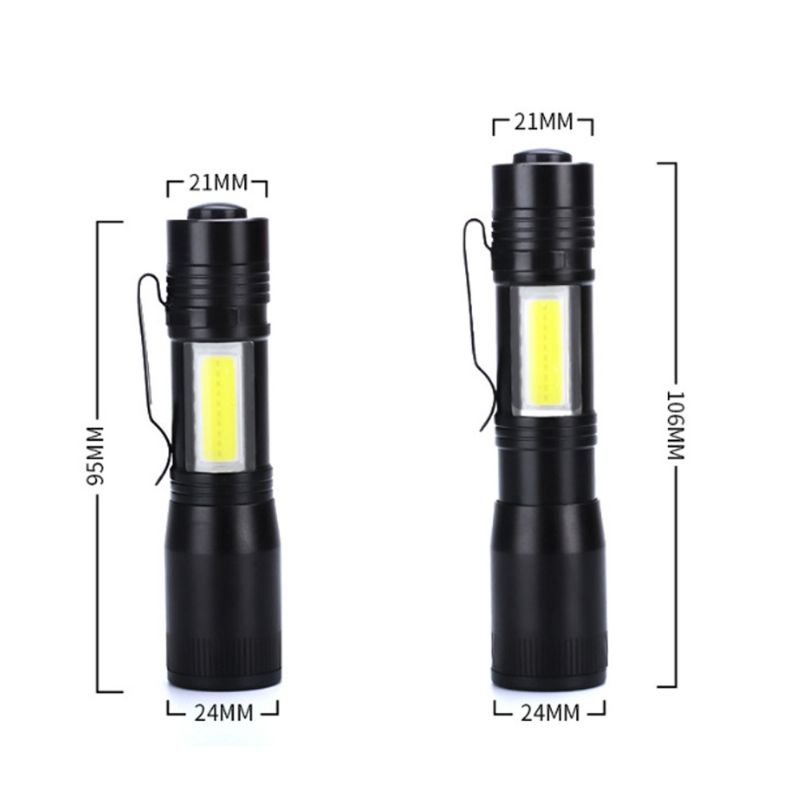 Miniblitslykt For Utendørsbelysning Led Sterkt Lys Aa-batteri Q5 Zooming Pen Clip Cob Arbeidslys Sidelys Lommelykt