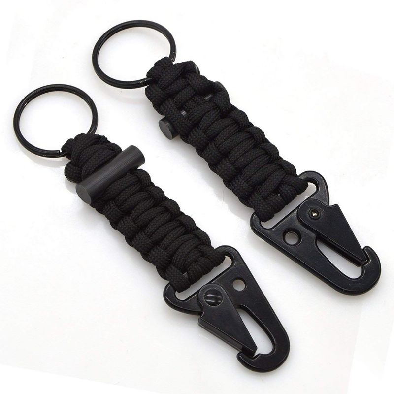 Paracord Carabiner Survival Keychain Firestarter 2 Pakke Med Utendørsutstyr For Fotturer Camping Jakt Fiske