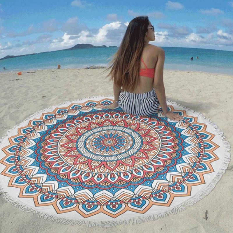 Rundt Strandhåndkle Mikrofiberstoff Bohemia Yogamatte Dusker Circle Strandteppe Med 60 Tommers Diameter