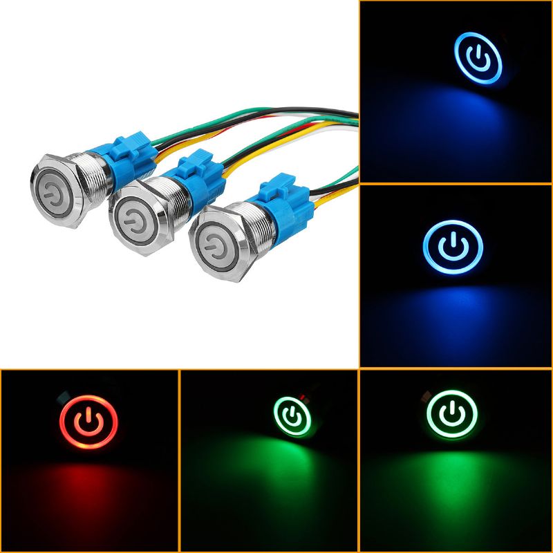 19mm Metall Selvlåsende Bryter 12v Led 5pin On-off Trykknappbryter Med Ledning Vanntett