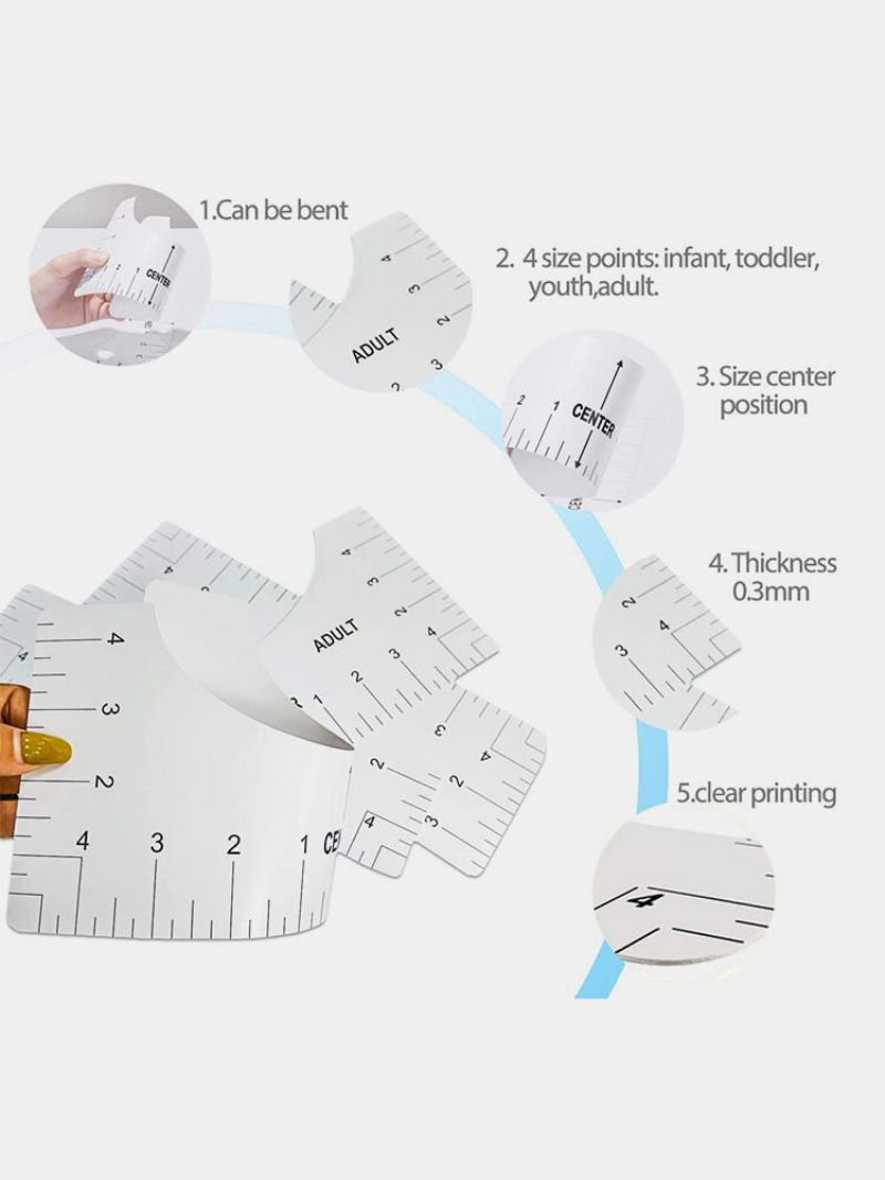 4-pack T-skjorte Linjelinjal Måling Linjal Guideverktøy For Å Lage Mote Sysenterdesign