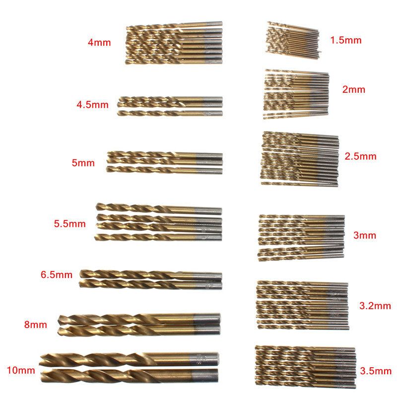 99 Stk 1.5 mm - 10 mm Titanbelagt Høyhastighets Stålborbitssett Manuelle Spiralborkroner