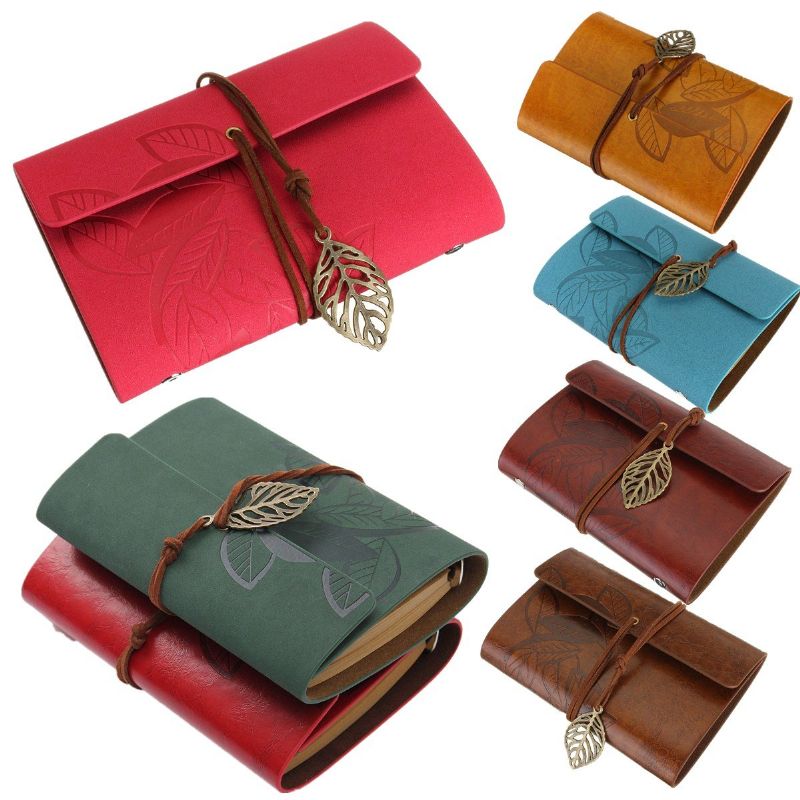 Mykt Omslag Vintage Leaf Leather Blank Kraft Travel Journal Notebook Dagbok Planner Notisblokk Barnegaver