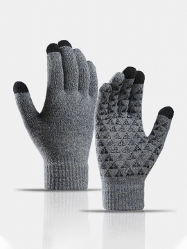 Unisex Knitted Plus Velvet Cold Proof Warmth Touch Screen Full-finger Hansker