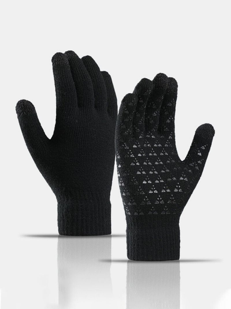 Unisex Knitted Plus Velvet Cold Proof Warmth Touch Screen Full-finger Hansker