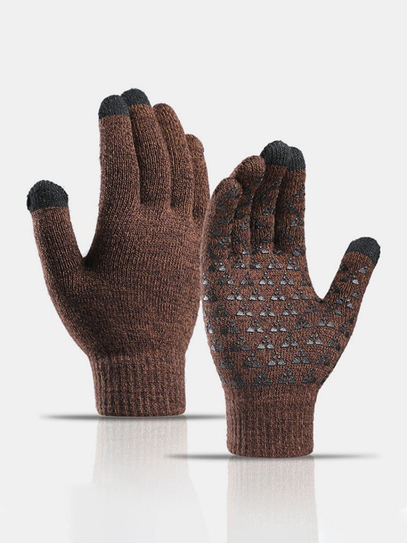 Unisex Knitted Plus Velvet Cold Proof Warmth Touch Screen Full-finger Hansker