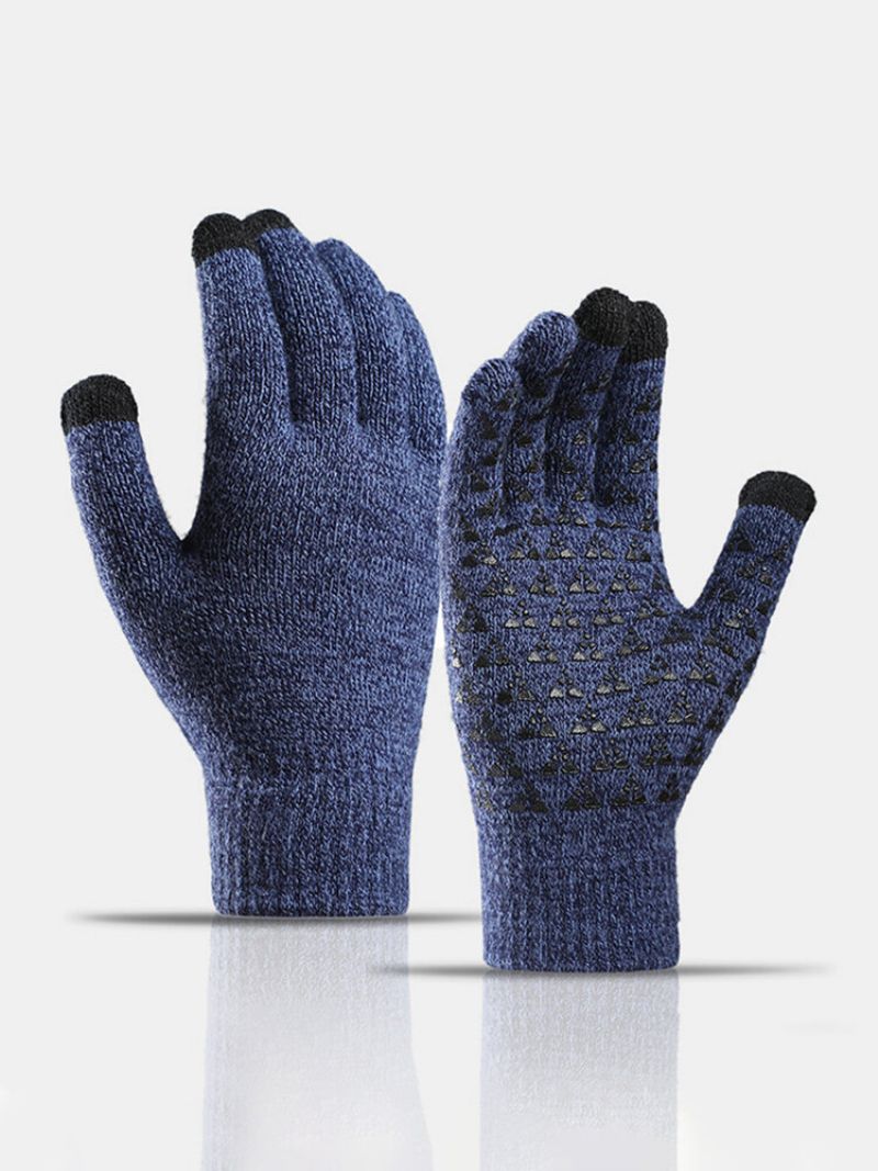 Unisex Knitted Plus Velvet Cold Proof Warmth Touch Screen Full-finger Hansker