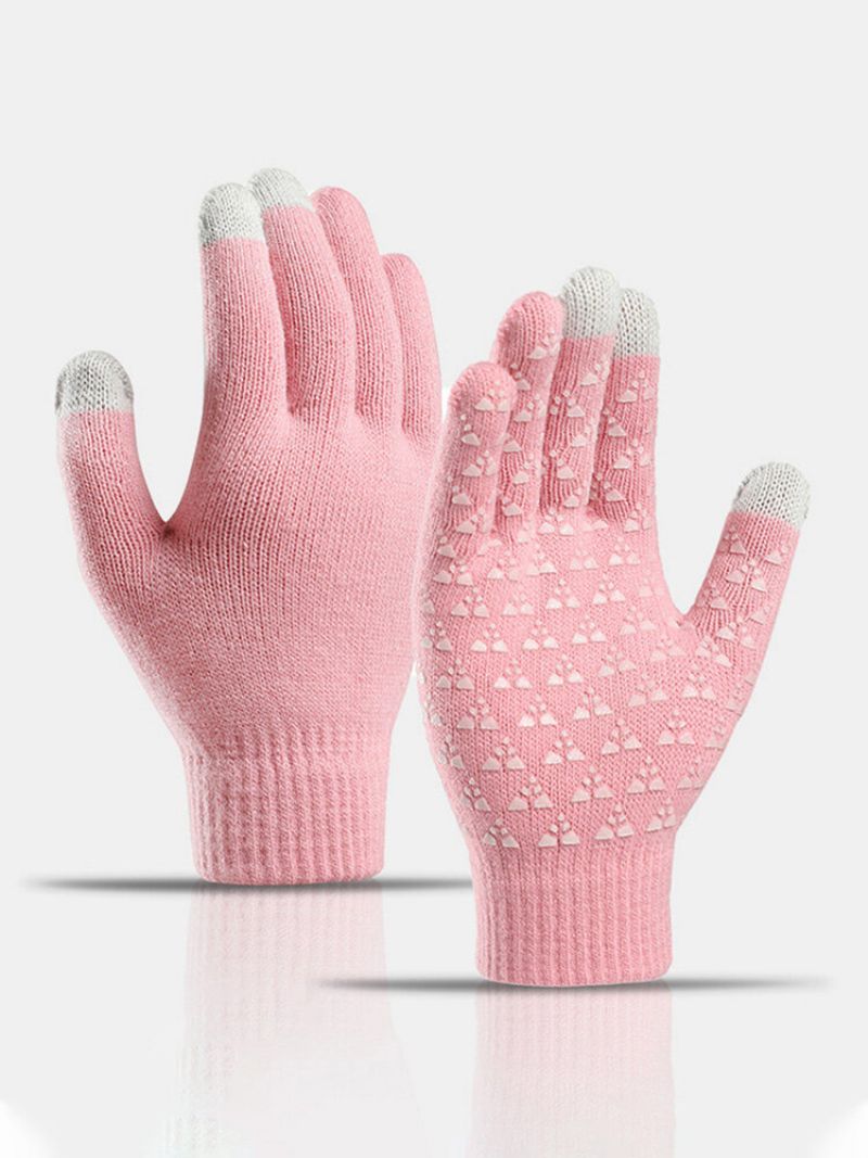 Unisex Knitted Plus Velvet Cold Proof Warmth Touch Screen Full-finger Hansker