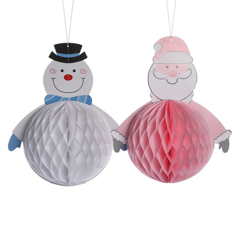 5 Stk Santa Claus Papir Honeycomb Anheng For Juledekorasjon Tegneserie Form Girlander Pendant Snowman Paper