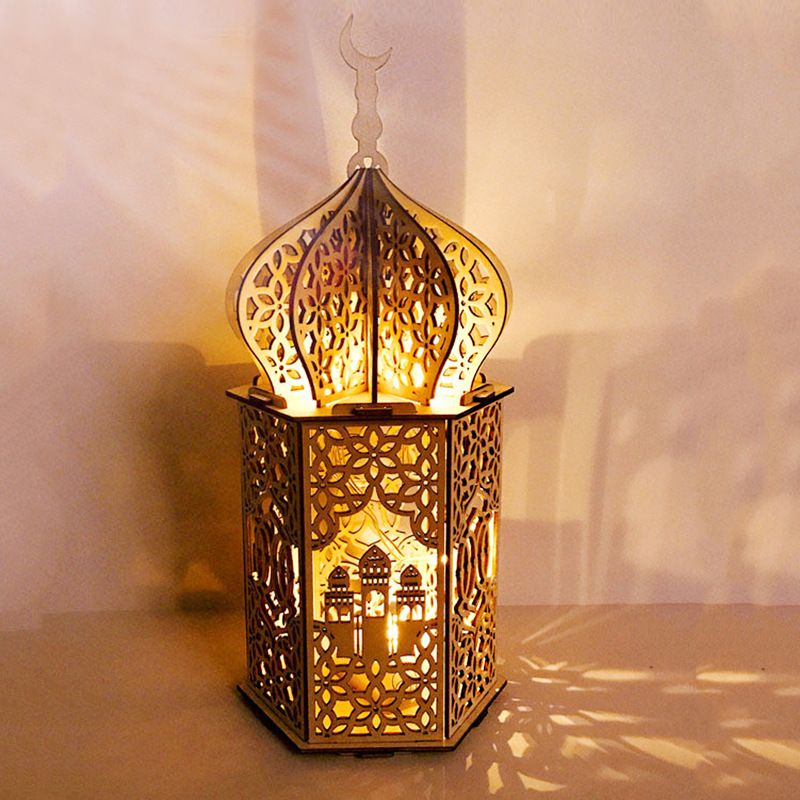 Holiday Castle Palace Dekor Lampe Led Wooden Ramadan Håndverk