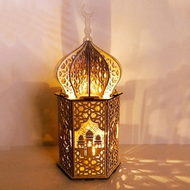 Holiday Castle Palace Dekor Lampe Led Wooden Ramadan Håndverk