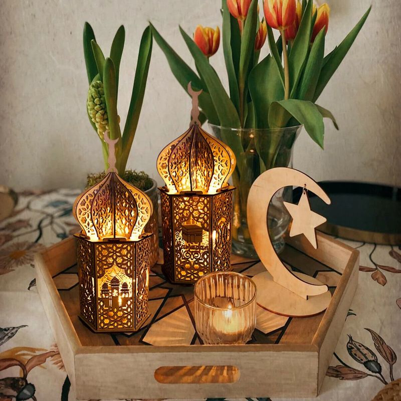 Holiday Castle Palace Dekor Lampe Led Wooden Ramadan Håndverk