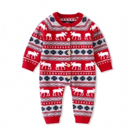 Jul Bodysuit For Baby Long-sleeve Cardigan Jumpsuits Med Klassisk Rund Krage Og Ribbestrikkede Mansjetter For Gutter Og Jenter