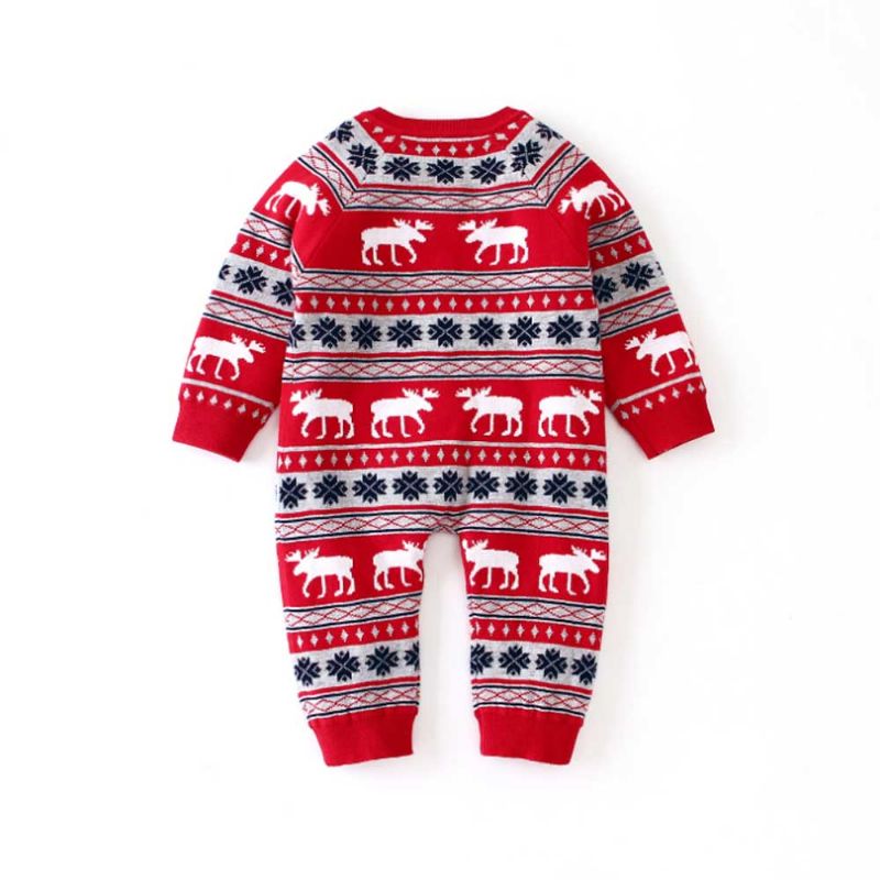 Jul Bodysuit For Baby Long-sleeve Cardigan Jumpsuits Med Klassisk Rund Krage Og Ribbestrikkede Mansjetter For Gutter Og Jenter