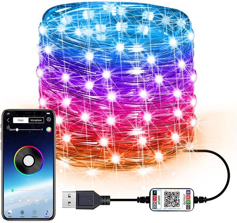 Jul Fullfarge Bluetooth-lysstreng Smart Usb Bluetooth Rgb-lysstreng Led Julepynt-strenglys