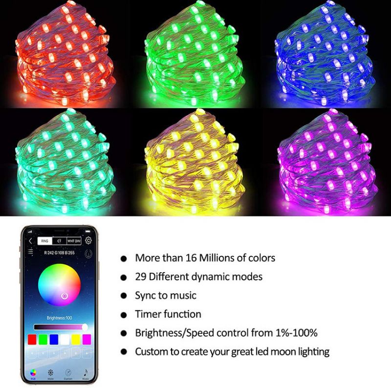 Jul Fullfarge Bluetooth-lysstreng Smart Usb Bluetooth Rgb-lysstreng Led Julepynt-strenglys