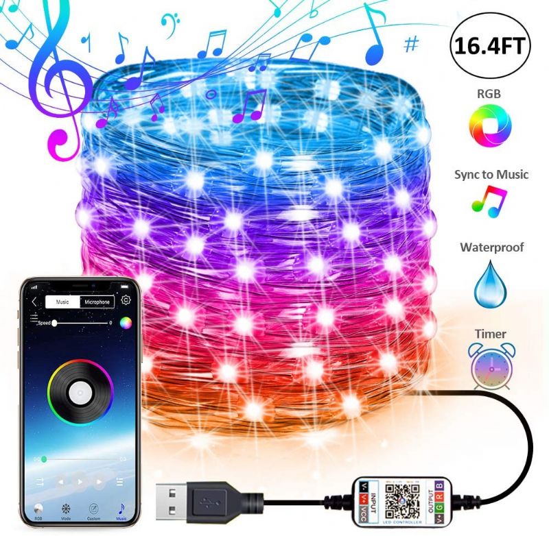 Led String Light Bluetooth Mobiltelefon App Kontroll Lights Julepynt Rgb Full Color Copper Wire