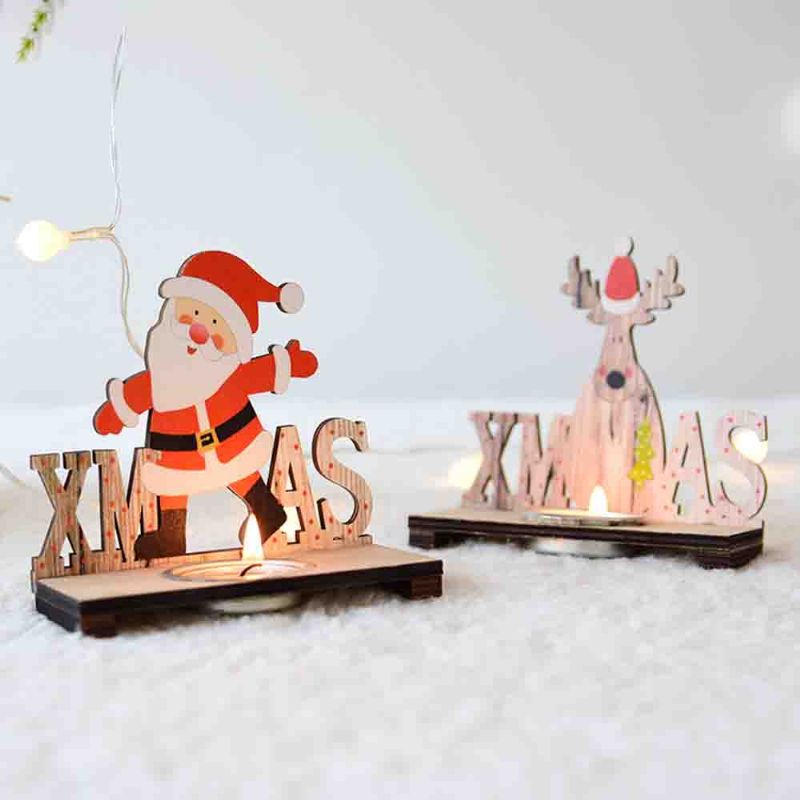 Lysestake Nordic Ins Wooden Snowman Elk Julelysestake Ferie Hjemmeinnredning Julepynt