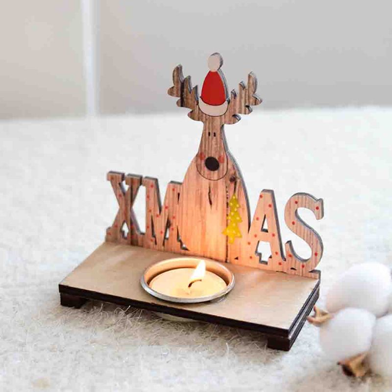 Lysestake Nordic Ins Wooden Snowman Elk Julelysestake Ferie Hjemmeinnredning Julepynt