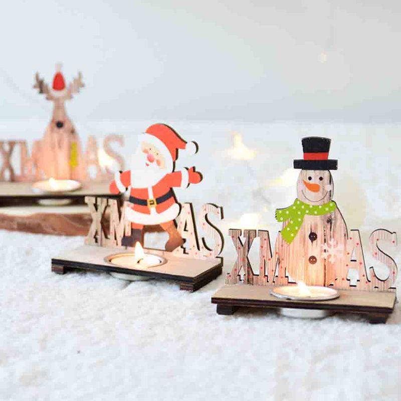 Lysestake Nordic Ins Wooden Snowman Elk Julelysestake Ferie Hjemmeinnredning Julepynt