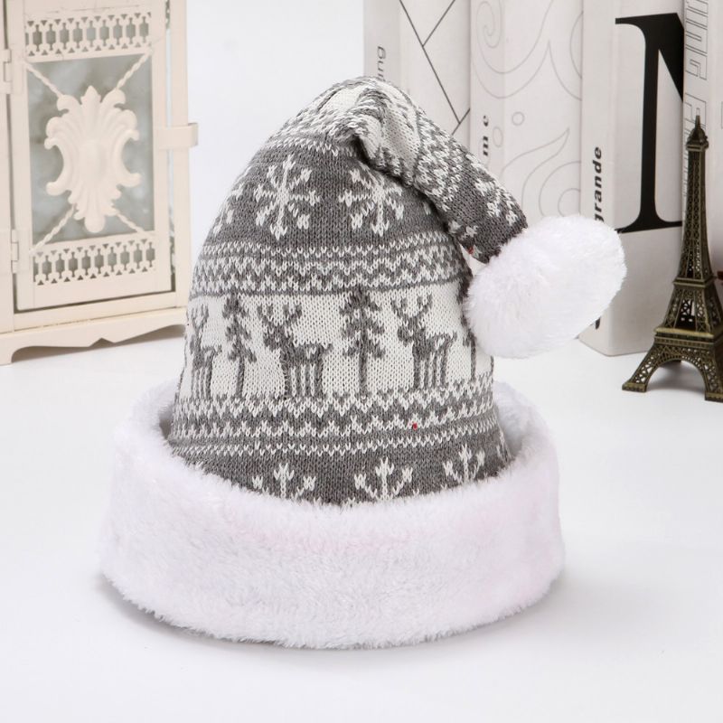 Rm328 Snowflake Fawn Strikket Ullflanell Julelue Vinterlue For Voksne Dekorasjon