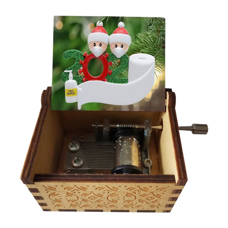 Tremusikkboks Håndsveivet Musikkboks Creative Painted Merry Christmas Music Box