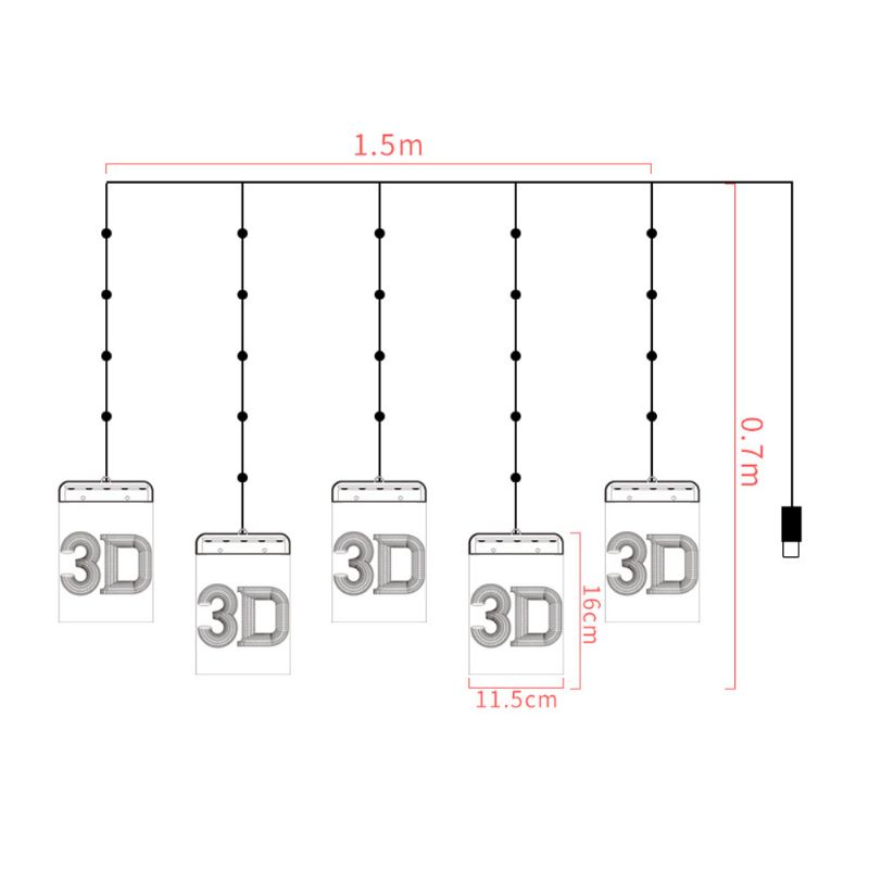 Usb-drevet Snømann Elg Jul 3d Skilt Lys Ferie Vindu Tak Vegg Hengende Fe Belysning Led Strenggardin Fe Lampe